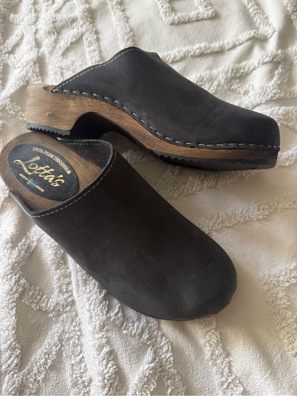 Lotta From Stockholm Black Leather Wooden Clogs